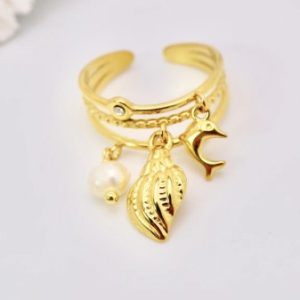 Bague carolina breloque etoile, coquillage ou hippocampe